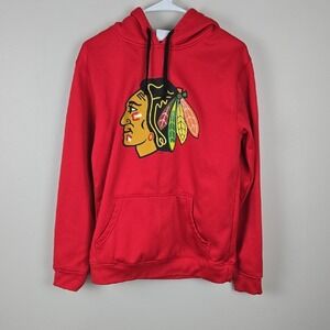 NHL Chicago Blackhawks Mens Small Red Pullover Hoodie Sweatshirt Fleece Logo